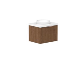 Hero - Kado Neue Fluted Square All Drawer 600mm Wall Hung Vanity with Centre Basin 50mm Top Florentine Walnut