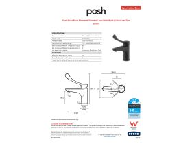 Specification Sheet - Posh Solus Basin Mixer with Extended Lever Matte Black (5 Star) Lead Free