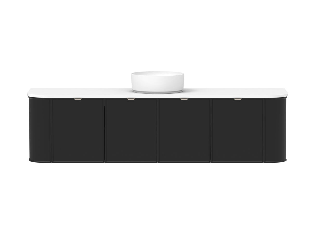 Supporting Image - Kado Era Double Curve All Door 1800mm Wall Hung Vanity with Centre Basin 20mm Top Matte Black