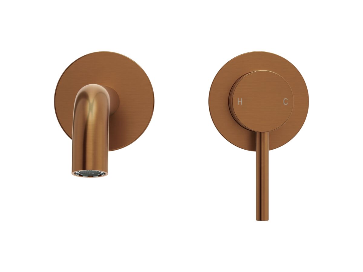 Supporting Image 2 - Mizu Drift Wall Basin / Bath Mixer Set with Curved Spout 2 Piece Kit Brushed Bronze (6 Star) Lead Free - Front