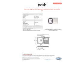 Specification Sheet - Posh Bristol Single Bowl Sink 1 Taphole Left Hand Bowl with Drainer Stainless Steel