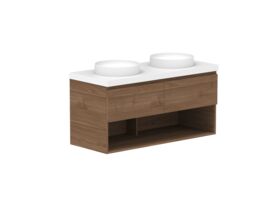 Supporting Image - Posh Domaine 1200mm Wall Hung Vanity Unit All-Drawer Open Shelf Double Bowl 50mm Top