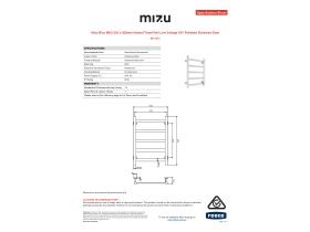 Specification Sheet - Mizu Bloc MK2 550 x 800mm Heated Towel Rail Low Voltage 24V Polished Stainless Steel