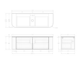 Technical Drawing - Kado Neue Fluted Double Curve All Drawer 1500 Wall Hung Vanity with Centre Basin20mm