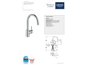 Technical Guide - GROHE Concetto Gooseneck Pull Out Sink Mixer Tap Chrome (5 Star)