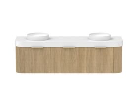 Supporting Image - Kado Neue Fluted Double Curve All Drawer 1800mm Wall Hung Vanity with Double Basin Durasein 90mm Top Boston Oak