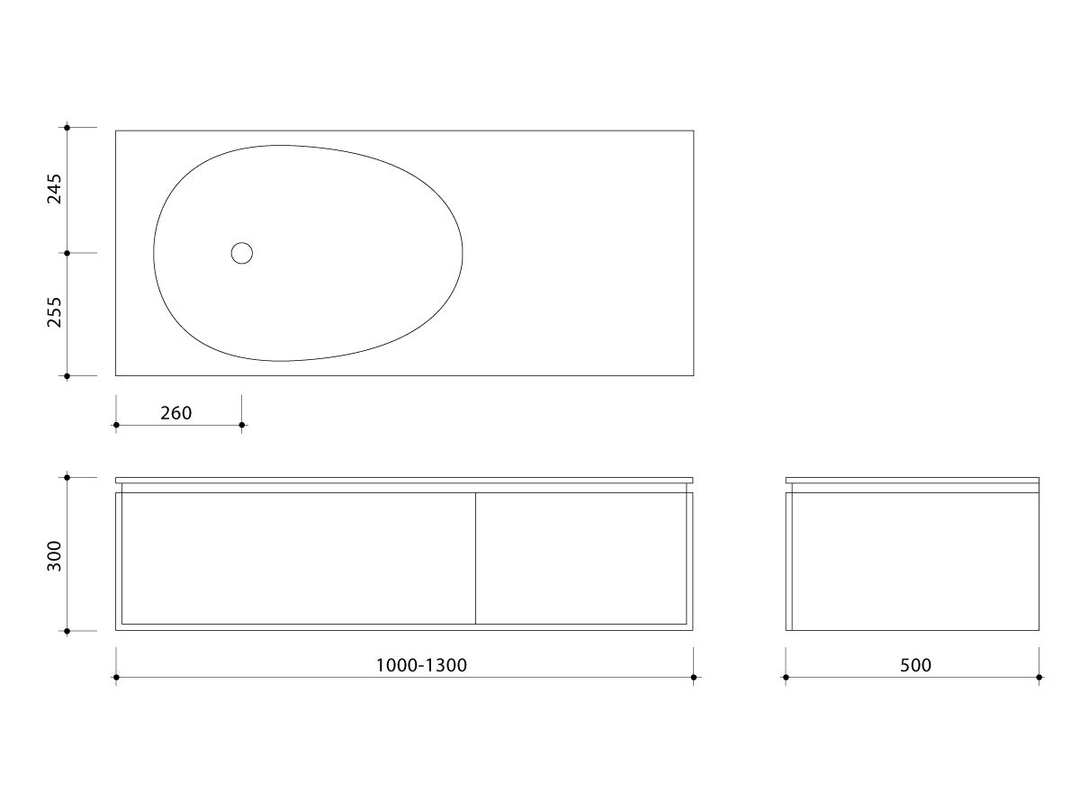 ISSY Glide Wall Hung Vanity Unit Single Bowl 2 Drawer Custom 1000-1300mm Oak