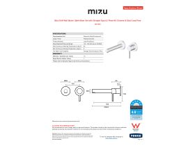Specification Sheet - Mizu Drift Wall Basin / Bath Mixer Set with Straight Spout 2 Piece Kit Chrome (6 Star) Lead Free