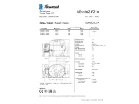 Technical Specifications - Tecumseh Compressor 1/4HP R404 MHBP AE4430Z-FZ1A