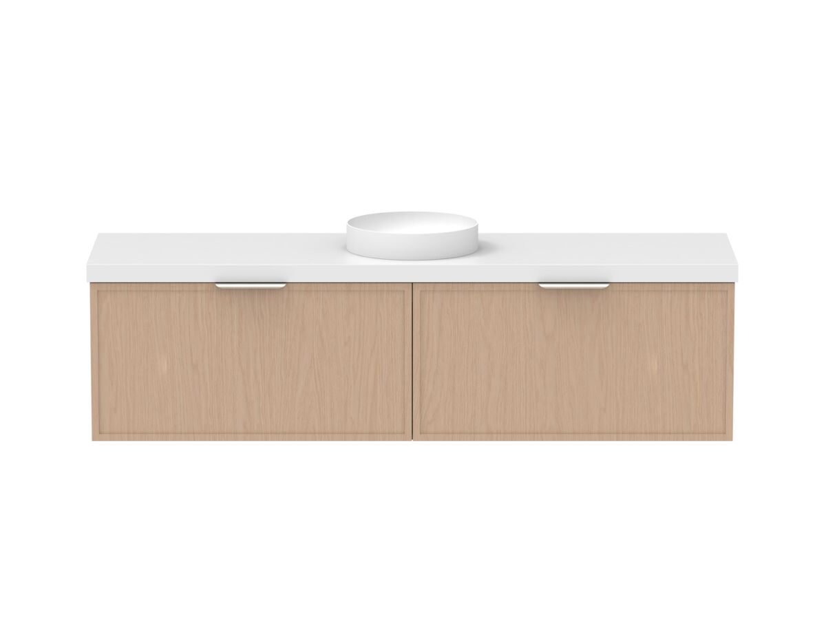 Supporting Image - Kado Lux Slim All Drawer 1800mm Wall Hung Vanity with Centre Basin 50mm Top Blonde Oak