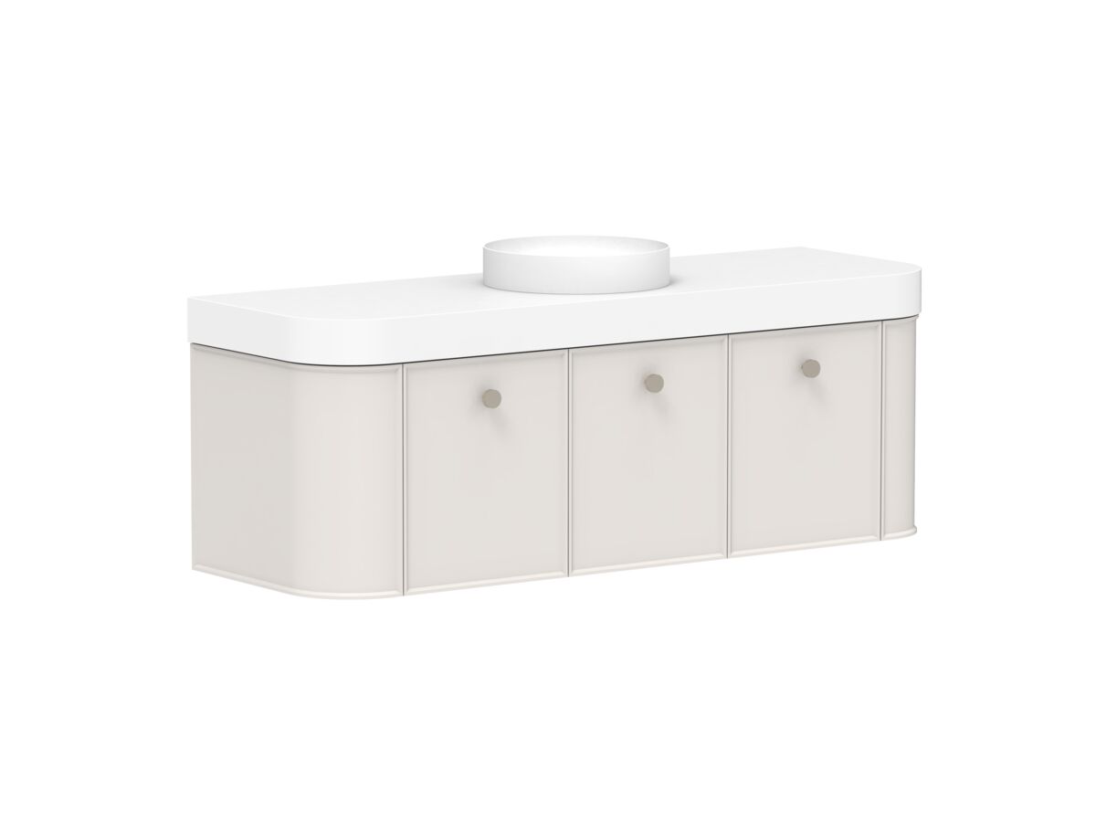 Supporting Image 2 - Kado Era Double Curve All Door 1500mm Wall Hung Vanity Centre Basin 90mm Durasein Top Feather Grey