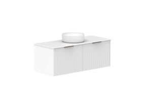 Supporting Image 2- Kado Neue Fluted Square All Drawer 1200mm Wall Hung Vanity with Centre Basin Durasein 12mm Top Ultra White