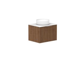 Hero - Kado Neue Fluted Square All Drawer 600mm Wall Hung Vanity with Centre Basin Durasein 12mm Top Florentine Walnut