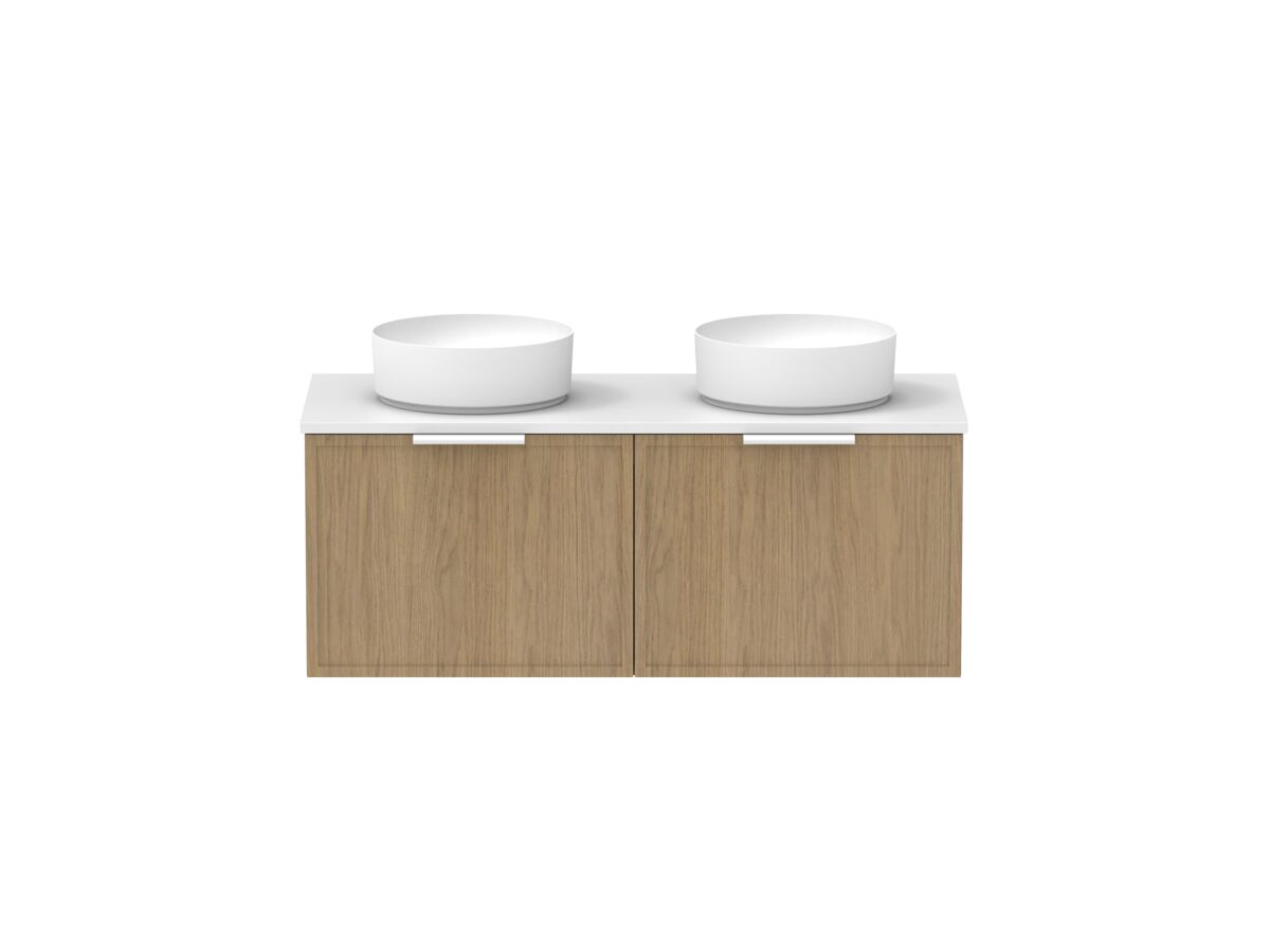 Supporting Image - Kado Lux Slim All Drawer 1200mm Wall Hung Vanity with Double Basin 20mm Top Boston Oak