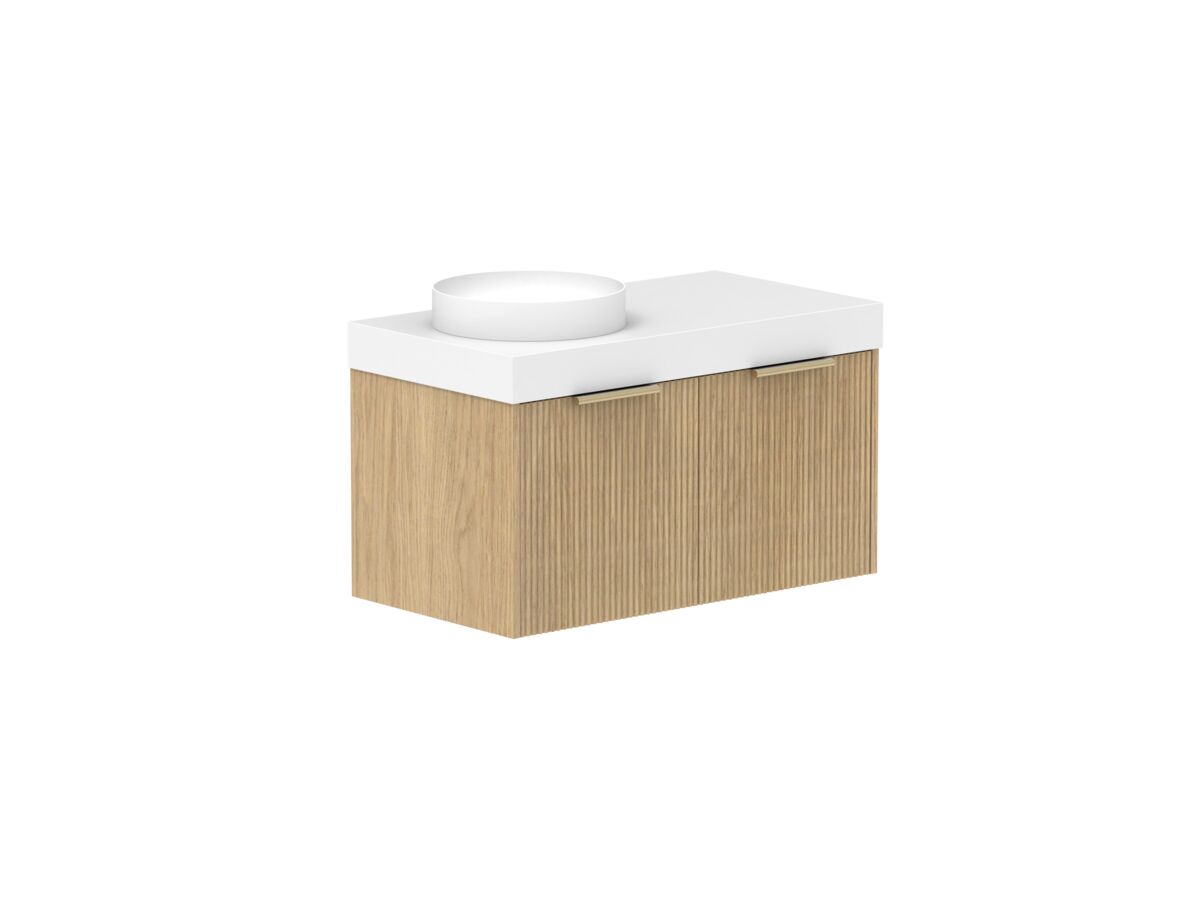 Supporting Image - Kado Neue Fluted Square 900mm Wall Hung Vanity with Left Basin 90mm Top Boston Oak