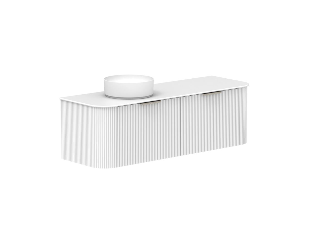 Supporting Image 2- Kado Neue Fluted Double Curve All Drawer 1500 Wall Hung Vanity with Left Hand Basin Durasein 12mm Top Ultra White