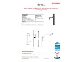 Specification Sheet - Sussex Pure Medium Height Basin Mixer Tap Curved Spout with Cirque Textured Handle PVD Brushed Gunmetal (5 Star)
