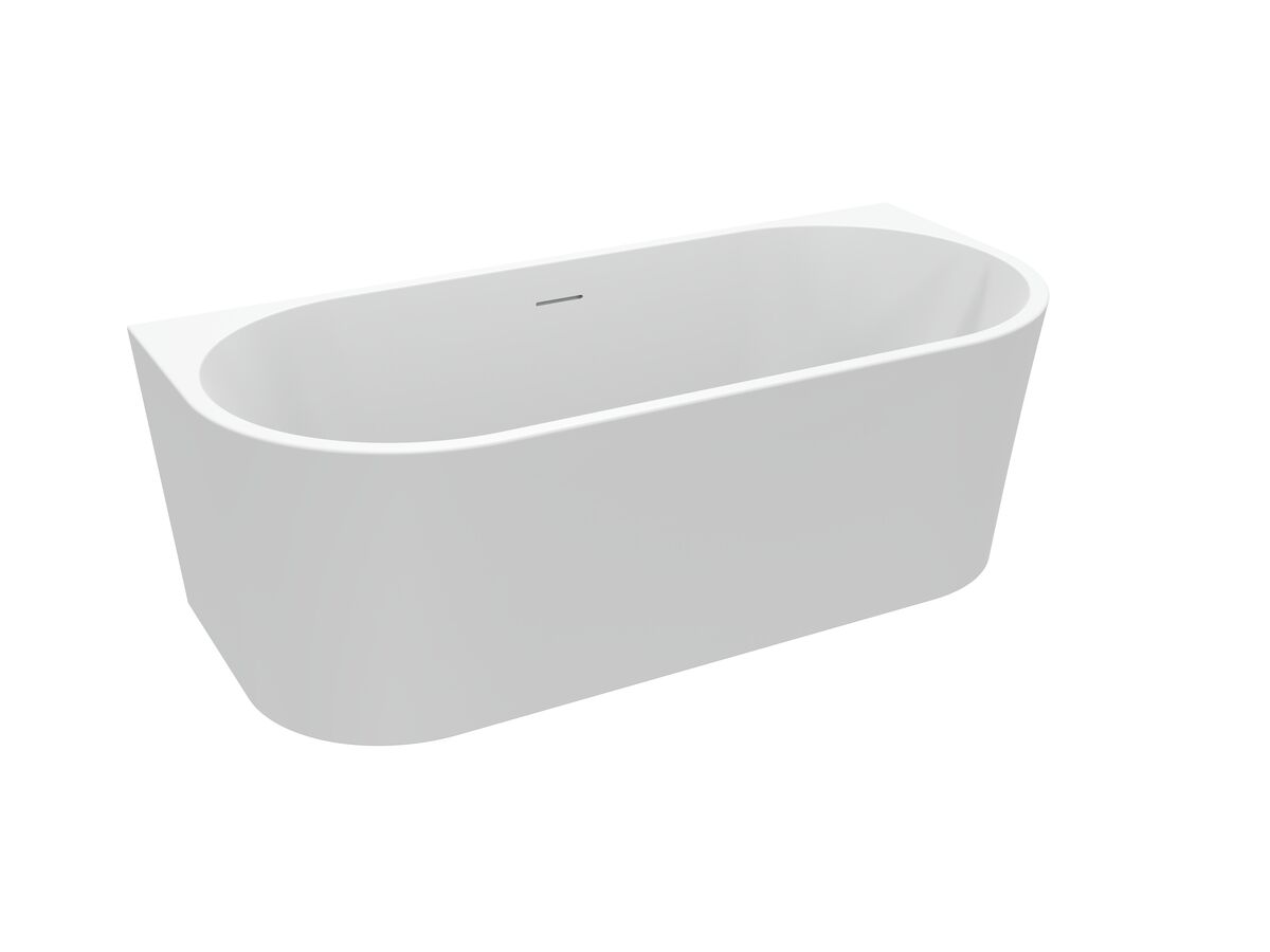 Supporting Image 2 - Posh Solus Back to Wall Freestanding Bath 1600mm with Overflow Matte White - Perspective View