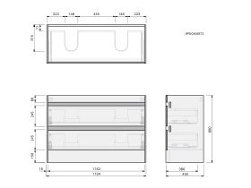 Technical Drawing - Posh Domaine Twin 1200 Double Bowl Floor Mounted Cherry Pie