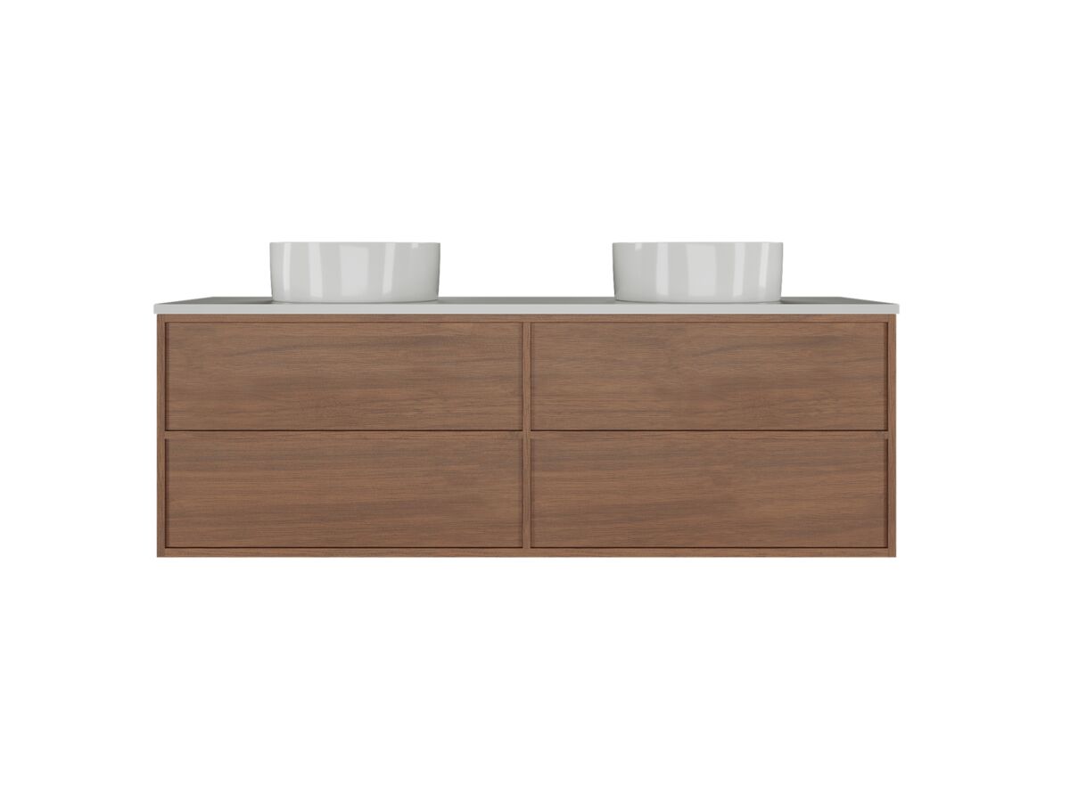 Supporting Image - Kado Aspect Wall Hung Vanity Unit 1500mm Double Bowl 4 Drawer Corian 20mm Top - Florentine Walnutp
