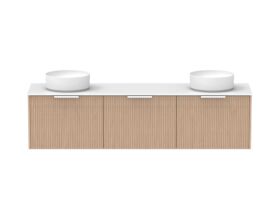 Supporting Image - Kado Neue Fluted Square All Drawer 1800mm Wall Hung Vanity with Double Basin Durasein 12mm Top Blonde Oak