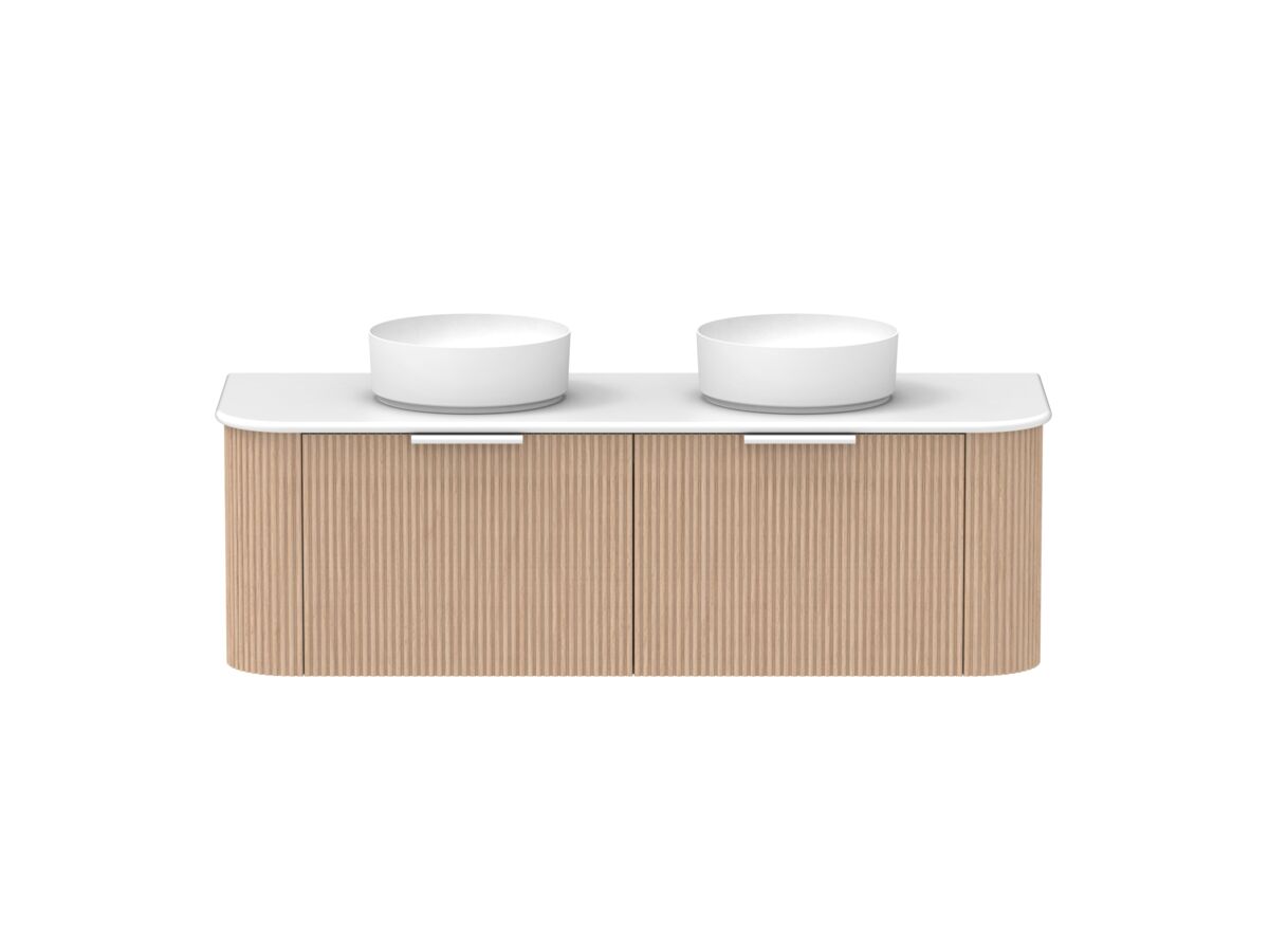 Supporting Image - Kado Neue Fluted Double Curve All Drawer 1500 Wall Hung Vanity With Double Basin 20mm Blonde Oak