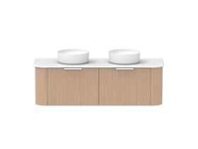 Supporting Image - Kado Neue Fluted Double Curve All Drawer 1500 Wall Hung Vanity With Double Basin 20mm Blonde Oak