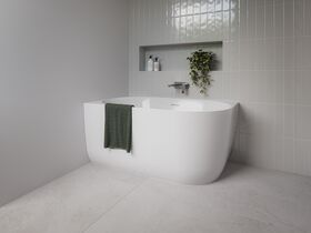 In Situ - Posh Solus Back to Corner Freestanding Bath 1300mm Left Corner with Overflow Gloss White