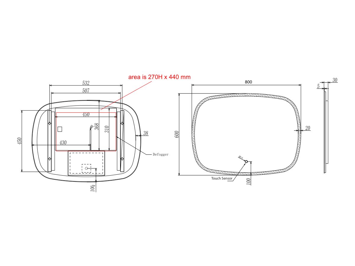 Kado Lussi 600mm x 800mm LED Mirror
