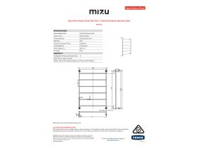 Specification Sheet - Mizu Drift Heated Towel Rail 760mm x 1050mm Polished Stainless Steel