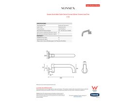 Specification Sheet - Sussex Scala Bath Outlet Swivel Curved 250mm Chrome Lead Free