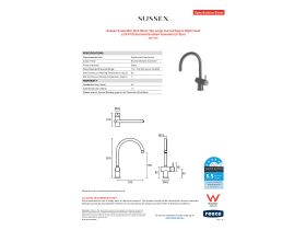 Specification Sheet - Sussex Scala Mini Sink Mixer Tap Large Curved Spout Right Hand LUX PVD Brushed Smoked Gunmetal (5 Star)