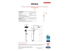 Specification Sheet - Mizu Drift Twin Rail Shower with 300mm Brass Overhead and Top Rail Water Inlet Brushed Gold (3 Star)