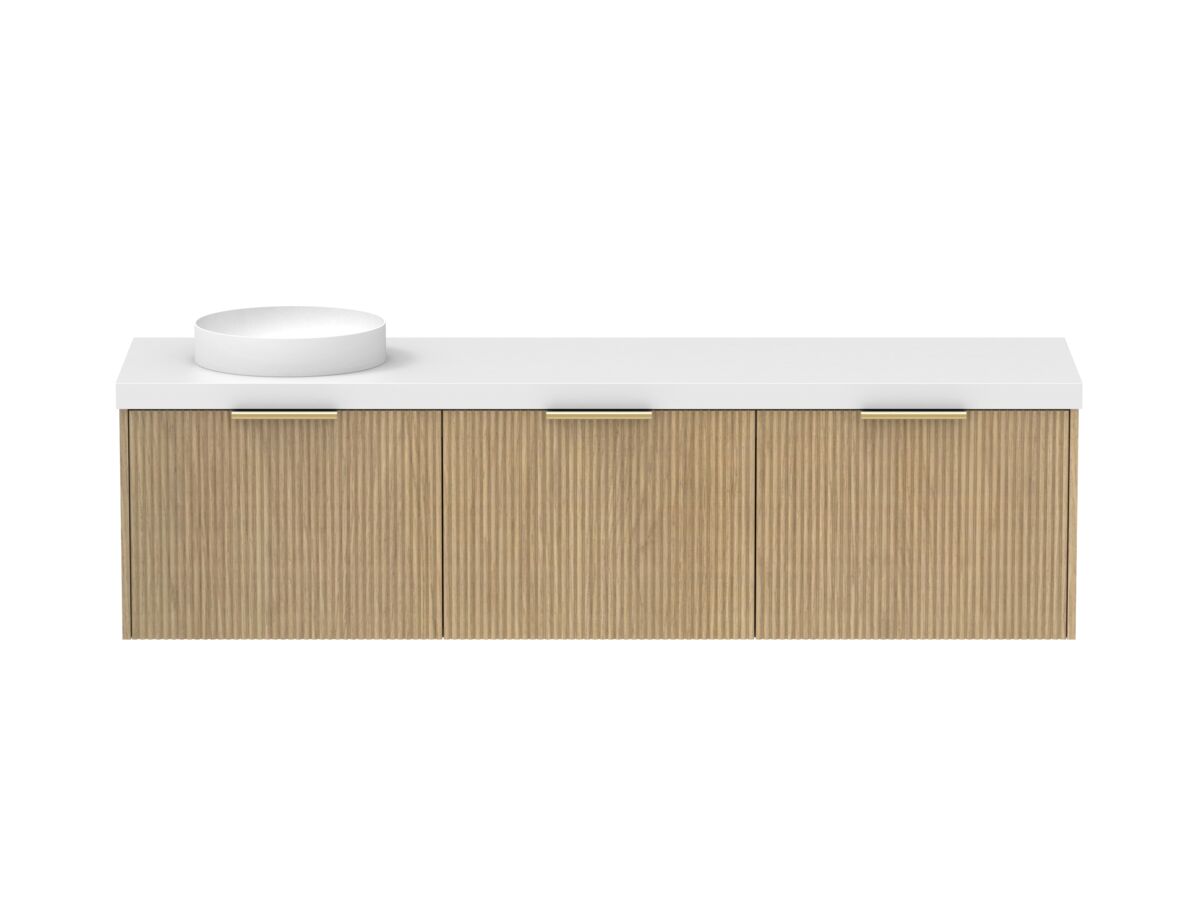 Supporting Image - Kado Neue Fluted Square All Drawer 1800mm Wall Hung Vanity with Left Hand Basin 50mm Top Boston Oak
