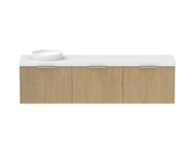 Supporting Image - Kado Neue Fluted Square All Drawer 1800mm Wall Hung Vanity with Left Hand Basin 50mm Top Boston Oak