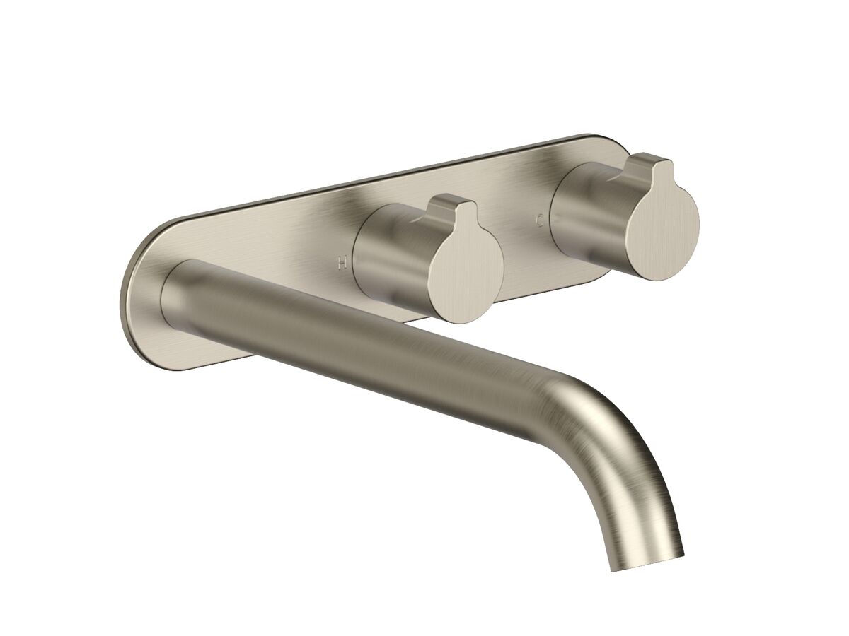 Supporting Image - Faucet Strommen Vara Fin Wall Basin / Bath Hostess Tap System Right Hand 200mm Trimset Brushed Nickel (6 Star) Lead Free