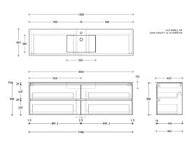 Posh Domaine All-Drawer Twin 1800mm Single Bowl Basin Wall Hung Vanity Cast Marble Top