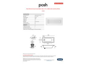 Specification Sheet - Posh Bristol Acrylic Inset Bath 1520 x 715 x 380mm No Overflow White