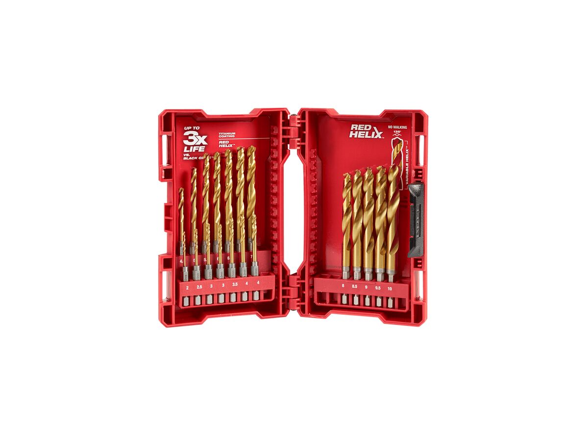 Milwaukee SHOCKWAVE RED HELIX Titanium Drill 2-10mm 19PC Set