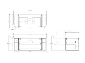 Technical Drawing - Kado Era Double Curve All Drawer 1200mm Wall Hung Vanity Centre Basin 90mm Durasein Top