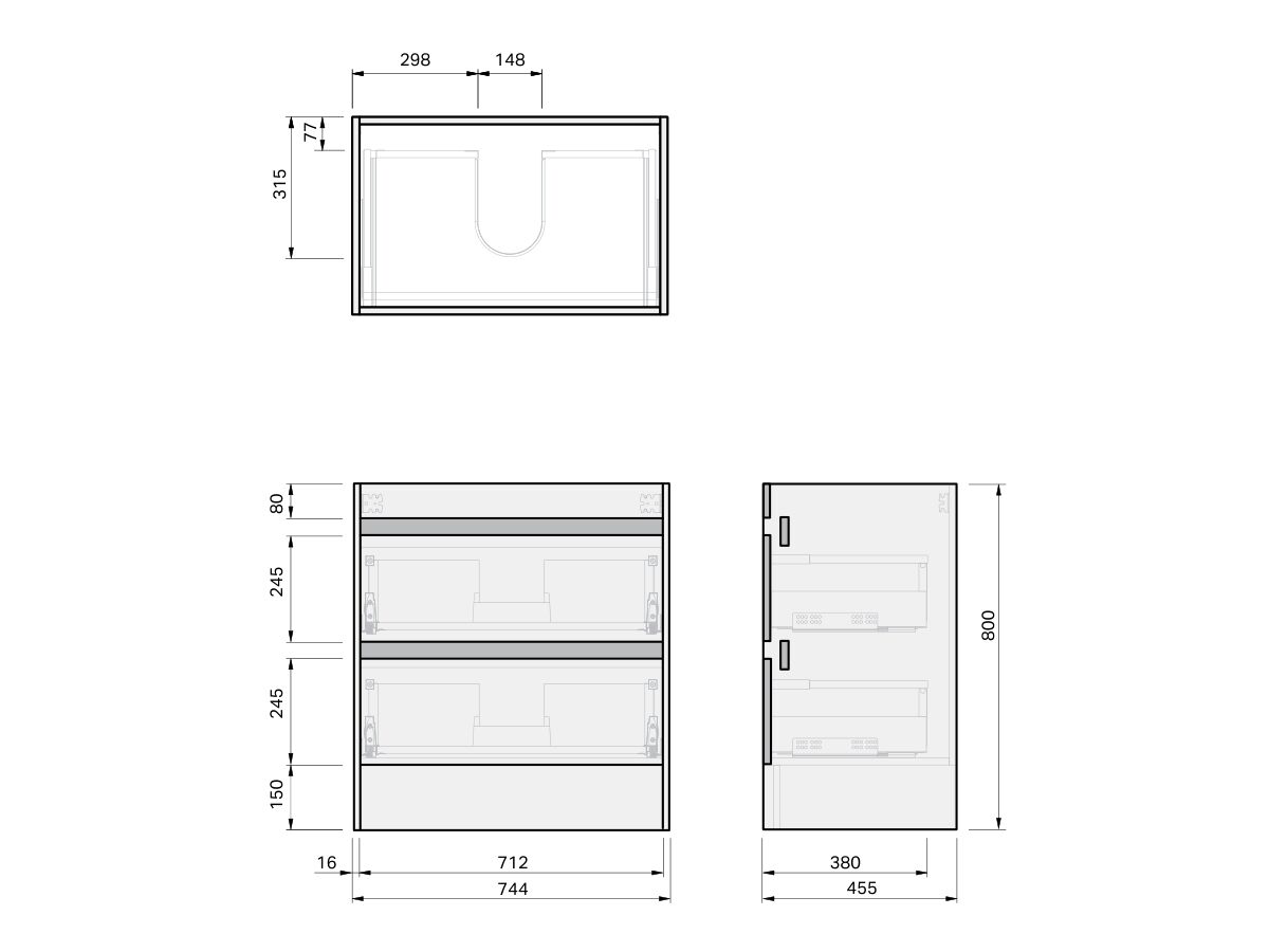 Technical Drawing - Posh Domaine Twin 750 Floor Mounted Cherry Pie