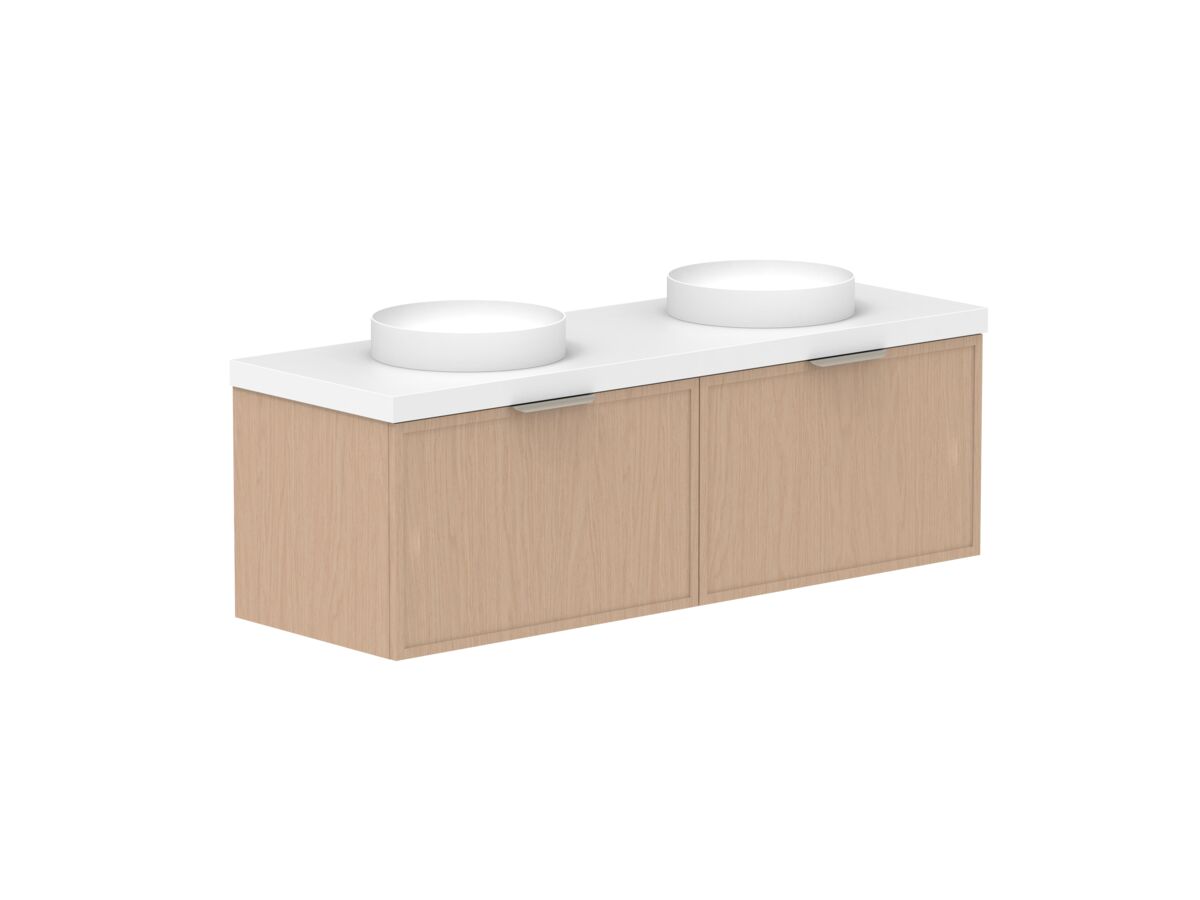 Supporting Image - Kado Lux Slim All Drawer 1500mm Wall Hung Vanity with Double Basin 50mm Top Blonde Oak