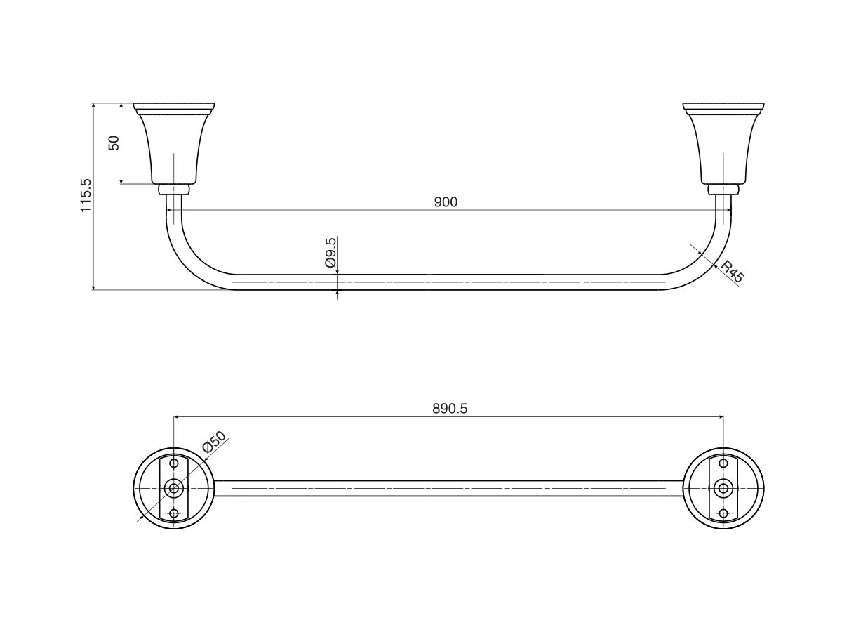Posh Canterbury Single Towel Rail 900mm