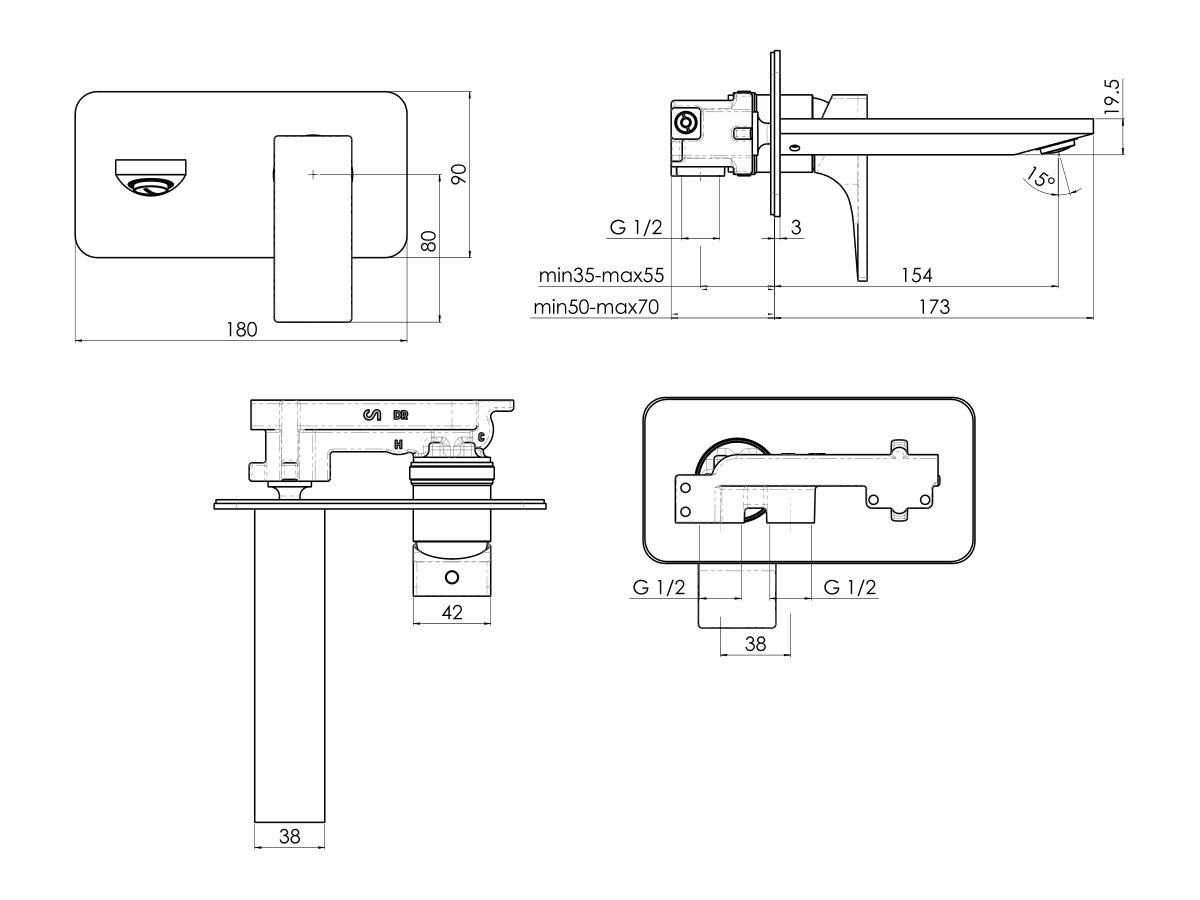 Milli Zato Basin Wall Mixer Set