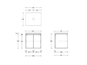 Technical Drawing - Posh Domaine 600mm Wall Hung Vanity Unit Conventional 50mm Top