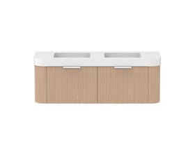 Supporting Image - Kado Neue Fluted Double Curve All Drawer 1500mm Wall Hung Vanity with Double Basin Durasein 90mm Top Blonde Oak
