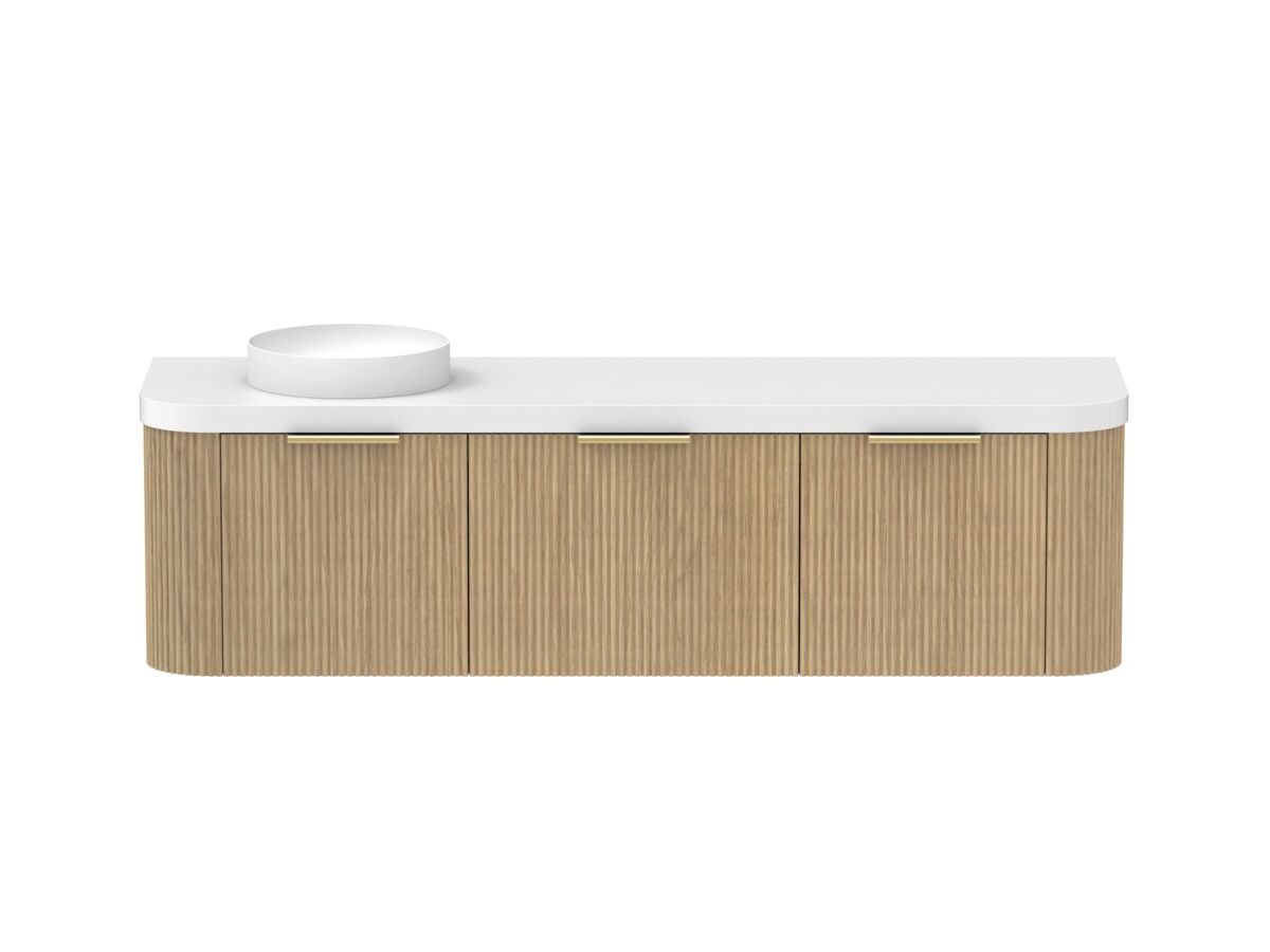 Supporting Image - Kado Neue Fluted Double Curve All Drawer 1800mm Wall Hung Vanity with Left Hand Basin Durasein 50mm Top Boston Oak