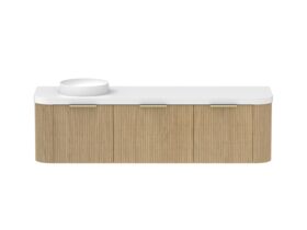 Supporting Image - Kado Neue Fluted Double Curve All Drawer 1800mm Wall Hung Vanity with Left Hand Basin Durasein 50mm Top Boston Oak
