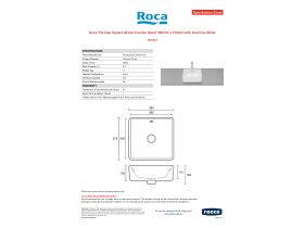 Specification Sheet - Roca The Gap Square Above Counter Basin 390mm x 370mm With Overflow White