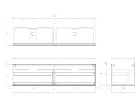 Technical Drawing - Kado Lux Slim All Drawer 1800mm Wall Hung Vanity with Double Basin 50mm Top